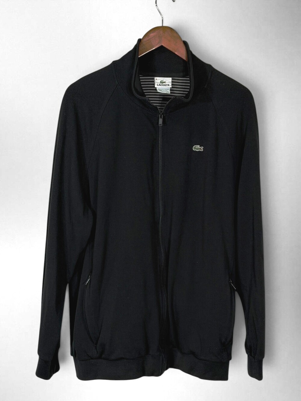 Lacoste Men 3XL Size 8 Black Full Zip Cotton Pique Track Jacket Devanlay